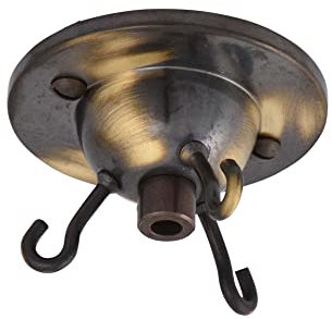 ElekTek 3 Hook Ceiling Rose Plate Light Fitting Glass Shade Chandelier with Cord Grip Screws (Brushed Antique Brass)