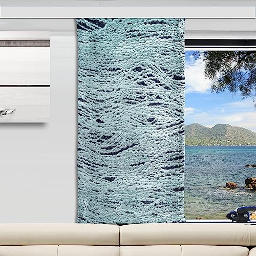 SeGaTeX home fashion Moderne Caravan Deko-Paneele Marino in Türkis-Blau Wohnmobil-Flächenvorhang aus hochwertiger Webware Wohnmobil-Flächengardine Maßanfertigung Höhe x Breite 81-130 x 20 cm