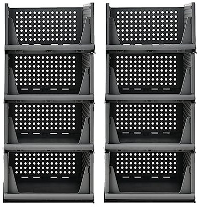 RMAN 8 Stück Schubladenbox Kleiderschrank Organizer Schrank Stapelbare Plastik Regal Aufbewahrungsbox Stapelschubladen für Kleidung Küchen Schlafzimmer Grau(43x33x72cm)