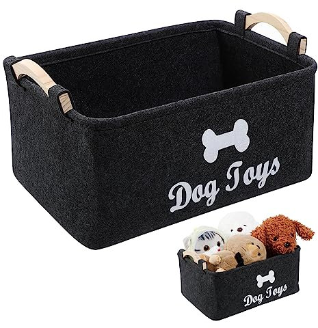 ULTECHNOVO Filz-Hundespielzeug-Aufbewahrungsbox mit Griffen, faltbarer Aufbewahrungskorb, Spielzeugbehälter für Hundespielzeug, Kleidung, Heimtierbedarf, Haustierzubehör-Aufbewahrungsbox