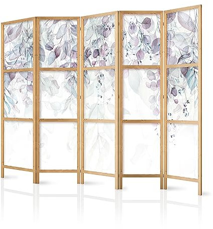 murando - Paravent Innen Raumteiler Holz Blätter 225x172 cm 5-teilig Japanische Trennwand Raumtrenner Room Divider Mobiler Sichtschutz Spanische Wand Raum Abtrennung Natur Botanik b-C-0615-bh-d