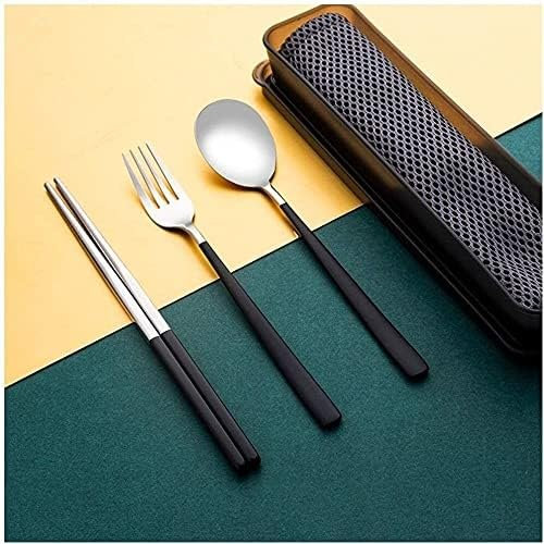 BebeXi Bacchette Sushi Bacchette Cinesi Bacchette Set di cucchiai per Bacchette riutilizzabili Set di Tre Pezzi con Scatola portaoggetti per forchette in Acciaio Inossidabile 304