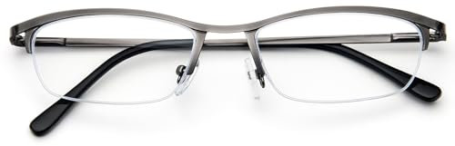 KoKoBin Metall Halbrahmen Lesebrille für Damen und Herren mit Blaulichtfilter Federscharnier Lesebrillen (Grau, 3.5)