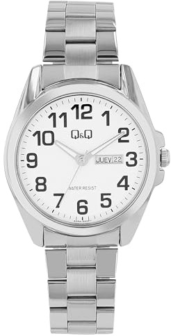 Q&Q Herren-Uhr Edelstahl Gliederarmband 3 Bar Leuchtzeiger Datum Analog Quarz A05A-002PY