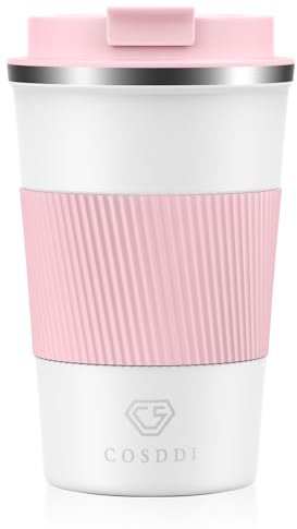 CS COSDDI Tazze da viaggio, tazza da caffè isolata con coperchio a tenuta stagna, tazze da caffè riutilizzabili da viaggio, tazza da caffè per auto, tazza da caffè in acciaio inox, per acqua e tè