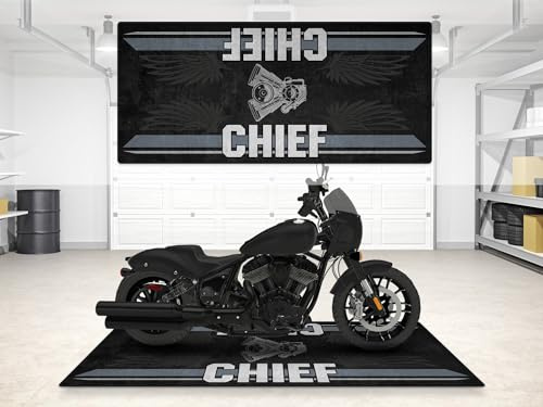 wibeart MPM Motorradmatte für Motorradmodell Sport Chief. Waschbare, rutschfeste, öl- und wasserfeste Parkmatte für Garage, Ausstellungsr | Schwarzer Rauch - Größe 1 : 86.6 x 39.4/220 x 100 cm