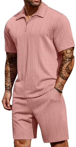 COOFANDY Ensemble 2 pièces pour homme avec polo et short à fermeture éclair 1/4