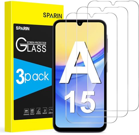 SPARIN Protector de Pantalla para Samsung Galaxy A15 4G/5G, 3 Pack Cristal Templado para Samsung A15, 9H Dureza, HD