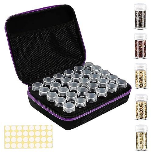 TOWEBOORY Saatgut Aufbewahrungsbox, 30 Slots Samen Organizer Saatgut Box mit Etikettenaufklebern Saatgut Aufbewahrung Saatgut Container Lagerung von Saatgut Diamond Painting Koffer(lila)