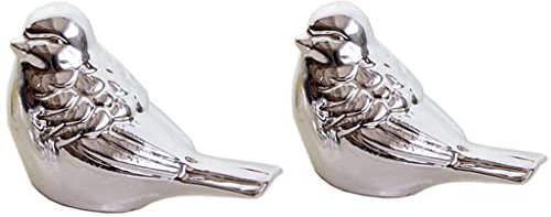Gralara Moderne Deko Vogel Statue für den Garten - Elegante Tierfigur aus Keramik, Silber, Silber, S + L