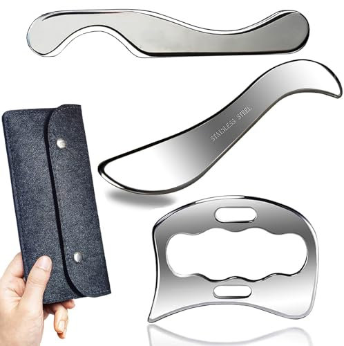 AnTiexi 3-in-1-Gua-Sha-Werkzeug-Set aus Edelstahl, Schab-Massagewerkzeug-Set – IASTM-Werkzeug, tolles Mobilisierungswerkzeug für weiches Gewebe (2-teiliges Set)
