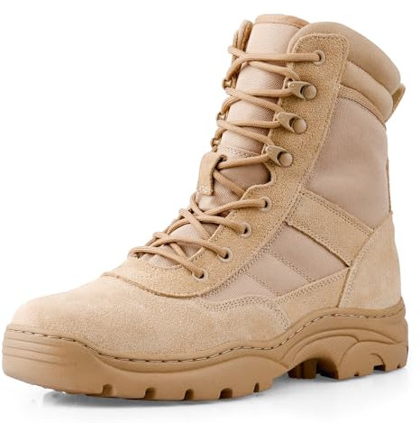 LUDEY Einsatzstiefel Herren Zipper Kampfstiefel Springerstiefel Militär stiefel Tactical Boots Herren security Schuhe Wanderschuhe Sand 42EU