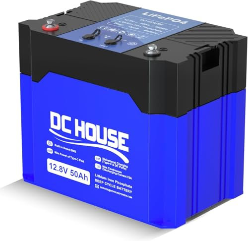DCHOUSE 12V 50Ah LiFePO4 Bluetooth Batterie with DC & TypeC Ports,mit 75A BMS, Grade A Lithium Batteriezellen, 640Wh Lithium Akku für Trolling Motor, Wohnmobil, Solar, Boot, Off Grid