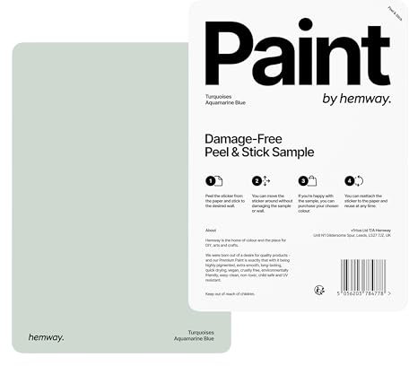 Hemway - Peel & Stick Sample for Our Interior Paint - Aquamarine Blue | A5 Damage-Free, Accurate Colour Swatch | Test Our Matt Finishes for Interior Decor | Easy to use and eco-friendly