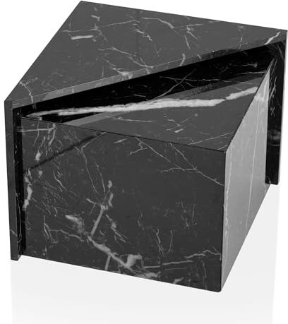 FineBuy Couchtisch 2er Set MONOBLOC Hochglanz Sofatisch mit Marmor Optik, Design Satztisch Eckig, Wohnzimmertisch Ineinanderschiebbar, Lounge Verschachtelungstisch Beistelltisch Klein