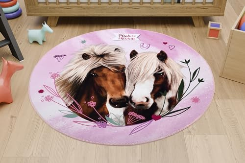 Pferdefreunde Kinderteppich Pferde rosa rund 100cm