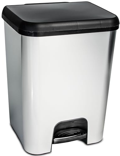 Mülleimer Treteimer 26 Liter eckig 34x30x45cm Metalloptik Kunststoff - Pedal zum Öffnen und Schliessen - Küche Pedaleimer Papierkorb Eimer Abfalleimer Abfallbehälter Mülltonne Müll Mistkübel