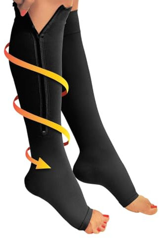 Kompressionsstrümpfe mit Reißverschluss, 20-30 mmHG Druck, 1 Paar, verschiedene Größen und Farben (schwarz, XL)