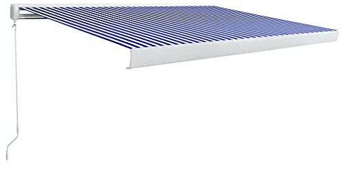 Bulliing Tenda a Cassonetto Manuale 400x300 cm Blu e Bianca,Tenda da Sole per Esterno Avvolgibile,Tenda da Sole a Bracci Estensibili con Telaio in Alluminio,Tettuccio Resistente al Sole e Impermeabile