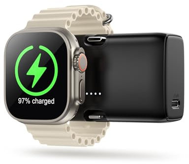 ZIMAOER Batería Portátil para iPhone y Apple Watch, Cargador Portátil, Batería Externa para Móviles con Puertos Lightning y Type-C para iPhone 16/15/14, Apple Watch Series 7/8/9/10/Ultra