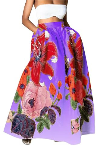 generisch Grande gonna swing stampata con tasca larga e mezza lunghezza minigonna, Lilla, L