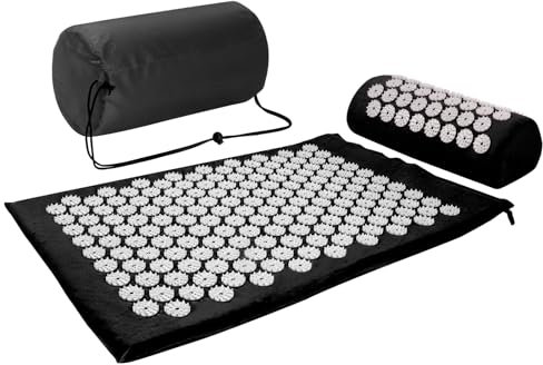 Akupressurmatte, Akupunktur matte, Akkupressmatte mit Kissen, Akkupressurmatte, Massagematte, Acupressure mat, Nadelkissen, Matte mit Stacheln, Akupressurmatte Rücken, Akupressure Set Black