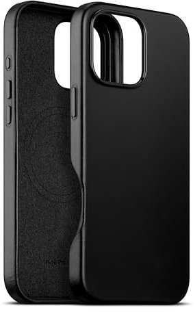 maogoam for iPhone 16 Pro Case Leather 6.3 inch, Compatible With MagSafe, Genuine Veg-Tanned Oil Wax Top-Grain Leather, Metal Buttons & Camera Bump Frame, Elegant Style, Gloss Black