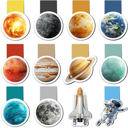 12 Stück Lesezeichen Magnetisch, Tixlux Magnet Lesezeichen im Planet-Stil für Kinder, Lehrer, Studenten, Buchliebhaber, Planetenfans