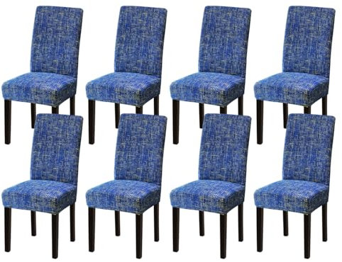 mafudoxi Stuhlhussen 8er Set, Stretch Abnehmbare Waschbar Stuhlbezug, Stretch Stuhlhusse mit Gummiband, für Hotel, Bankett, Restaurant, Haus, Party, Hochzeit(Muster-Blau, 8Stück)