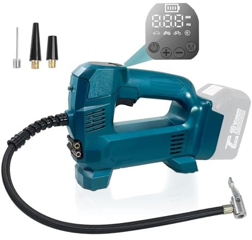 TPDL Akku Autokompressor für Bosch PBA/PSB/PSR 18V mit LED Lampe, Kabellos Luftpumpe Automatisch Stop 150PSI Kompressor,Reifenfüller, Akku Elektrische UniversalPump für Fahrrad/Auto/Ball