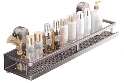 lesulety Duschablage Ohne Bohren Mit Saugnapf Duschregal Badablage Ohne Bohren Badezimmer Regal Duschgel Halterung für Shampoo Conditioner,Grau,50CM