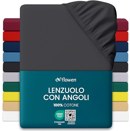 Lenzuola con Angoli Matrimoniale 160x200 cm Grigio Scuro in 100% Puro Cotone per Materasso fino a 30cm Tessuto Anti-Acaro e Traspirante di Alta Qualità Morbido Durevole e Lavabile in Lavatrice