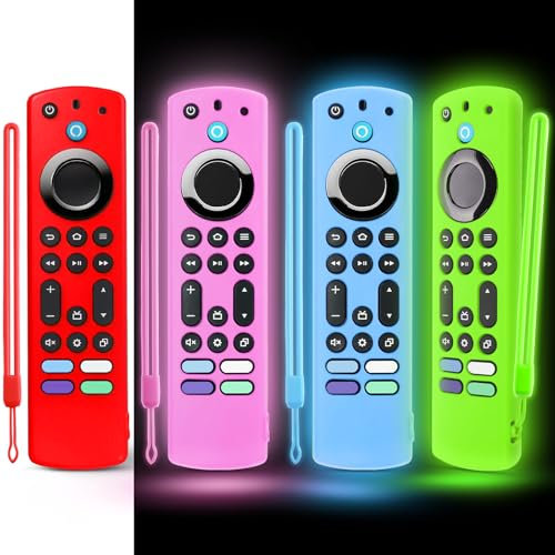 (4 Pack) OneBom 6.2 Silicone Remote Cover for Firestick 4K Max (2nd)/Insignia/Pioneer/Omni (QLED) Series Alexa Voice Remote Enhanced w/, Protective Case with Same Color Lanyard, Glow in The Dark