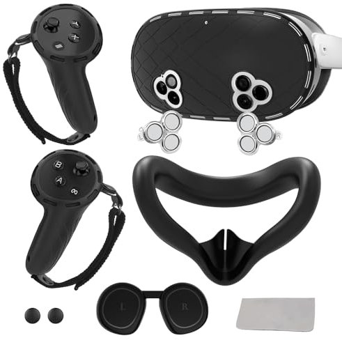 Juego de fundas de silicona compatibles con accesorios Meta Quest 3s, cubierta facial de silicona, cubierta de agarre del controlador, protector de lente de cámara, cubierta de carcasa de realidad