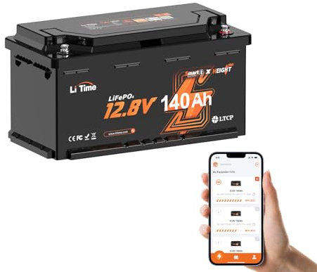 LiTime Batterie Lithium 12V 140Ah H190 avec Bluetooth 5.0-150A BMS Conçue pour Les Compartiments de Batteries sous Les sièges des Camping-Cars européens, Protection Contre Les Basses températures