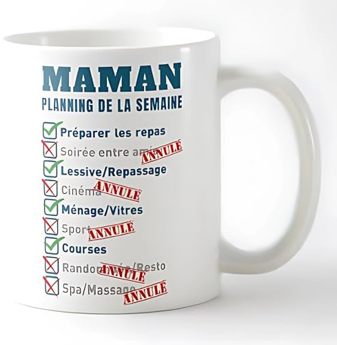 Callvin Mug Planning Maman Céramique – Message d’amour Maman on t’aime tu es formidable - Cadeau Original pour Maman – Idée Cadeau Fête des Mères, Anniversaire, Noël – Tasse pour Mère