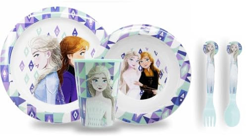 Set stoviglie Frozen Disney in plastica riutilizzabile 5 pezzi piatti bicchiere posate per bambini set pranzo