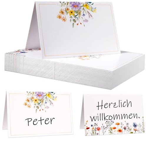 50 Stück Tischkarten Hochzeit Eukalyptus, Tischkarten Geburtstag, Namensschilder Hochzeit, Platzkarten Taufe, Tischkartens Konfirmation Kommunion, Tischkärtchen Hochzeitsdeko Tisch Frühling
