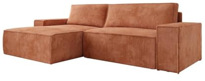 Luxusbetten24 Designer Sofa Corino in Cord mit Stauraum und Schlaffunktion | Bezug: Cord | Farbe: Orange | Stellvariante: Links