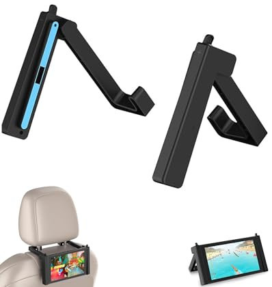 Autohalterung für Switch 2 (2025), tragbar, faltbar, verstellbar, Kopfstütze, NS2, Spielständer, Halterung und Desktop-Spielständer, 180° verstellbar, werkzeuglose Installation, stabile ABS-Halterung