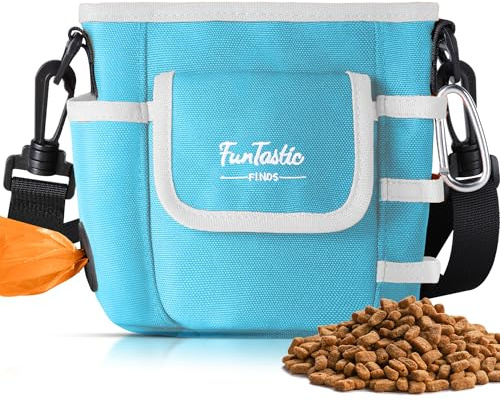 FuntasticFinds Hunde Leckerlibeutel mit Magnet-Verschluss & 3-Tragearten - 900D wasserfester Futterbeutel, 4 Fächer für Training & Gassigehen (Hellblau)