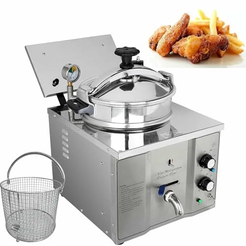 16-l-Druckfritteuse für die Arbeitsplatte, gewerbliche Hähnchenfritteuse aus Edelstahl, 3000 W mit Thermostat, Fritteuse für den Backofen, Küchenfritteuse zum Frittieren von Hähnchen und Fisch im Re