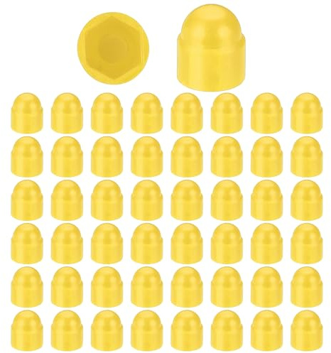 PATIKIL 50 Pcs Hex Nut Cover, M6x10x14mm Nylon Screws Bolt Covers Caps Dome Acorn Hex Head Bolt Protection Cap for Screws Nut, Yellow