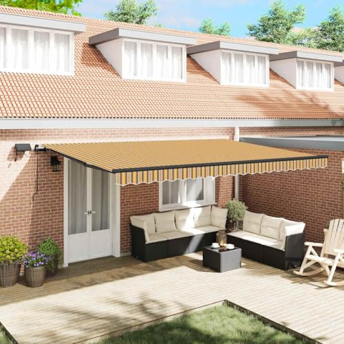 Mokuyary Tenda da sole retrattile, multicolore, 500 x 300 cm, con manovella, tenda da sole per balcone, terrazza, giardino, veranda