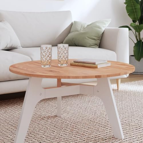 Foknhdi Tischplatte rund Massivholz Buche 80 x 1,5 cm aus massivem Buchenholz mit Lackschutz Modernes Design Robust & Langlebig für Couchtisch Küche Balkon Beistelltisch