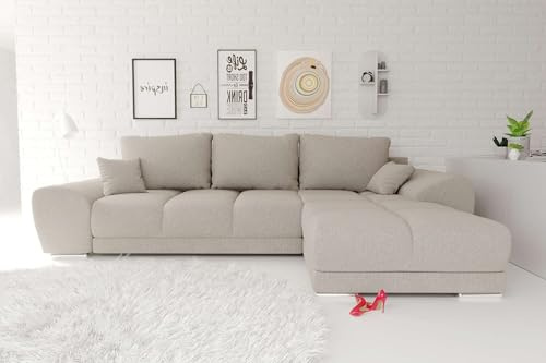 99rooms Antalya Ecksofa Polsterecke Eckcouch Strukturstoff Neve Beige, mit Ottomane Rechts, mit Schlaffunktion