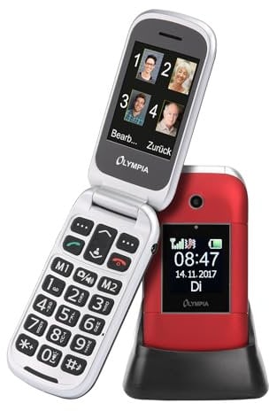 Olympia Janus Klapphandy Seniorenhandy mit großen Tasten Handy Mobiltelefon 2,4-Zoll Farbdisplay rot ohne vertrag Notruf (SOS) Taste Rot