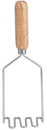 HIC Harold Import Co. 41A HIC Potato and Vegetable Masher, Single-Wire with Comfortable Wooden Handle, 9.75-Inches, Chrome, Wood/Silver