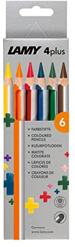 LAMY 4plus Farbstifte 525 6er-Set: Faltschachtel mit 6 Farbstiften aus hochwertigem Zedernholz mit ergonomischer Dreieckform und hoher Farbbrillanz – Superdicke Mine Ø 6,25 mm