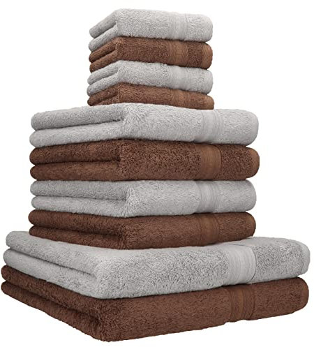 Betz 10 TLG. Handtuch Set Gold Farbe: nuss braun & Silber grau, Qualität 600 g/m², 2 Duschtücher 70 x 140 cm, 4 Handtücher 50 x 100 cm und 4 Seiftücher 30 x 30 cm